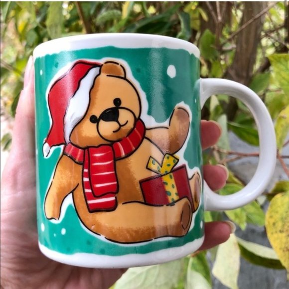 Vintage 90s Christmas holiday mug candle bear Santa - Picture 2 of 10